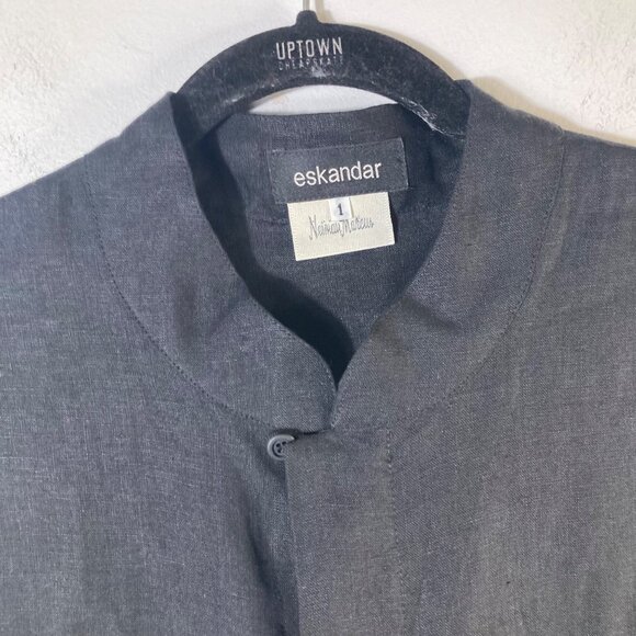 Womens Eskandar Neiman Marcus Linen Shirt Dress Duster Black Size 1 US 10/12 NWT - Picture 3 of 12